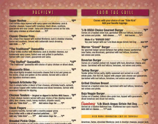 Director's Suites Menu for Broken Arrow Warren Theatre